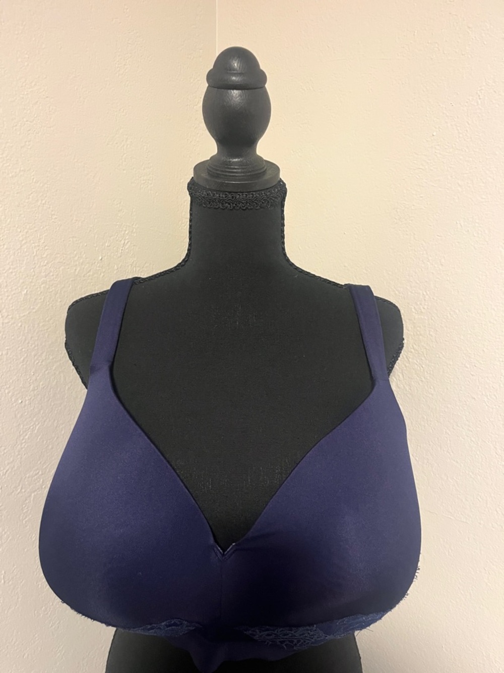 Cacique Lightly Lined Full Coverage Navy Lace-Trim Bra-38H
